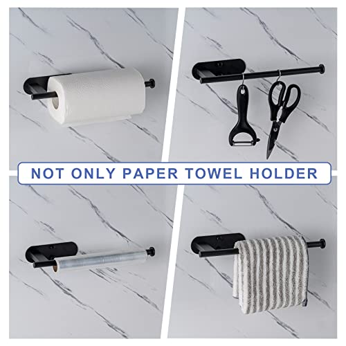 Honmein Paper Towel Holder, Upgrade SUS304 Stainless Steel Paper Towel Holder Under Cabinet, Bend-Resistant, Self-Adhesive or Drill mounting (Black)