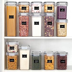 Vtopmart Airtight Food Storage Containers Set with Lids, 15pcs BPA Free Plastic Dry Food Canisters for Kitchen Pantry Organization and Storage, Dishwasher safe,Include 24 Labels, Black