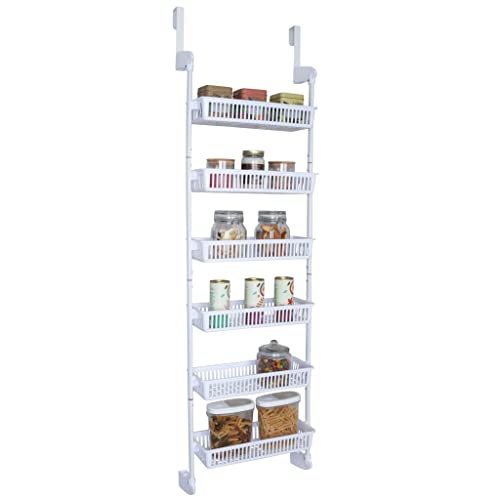 Smart Design Over The Door Organizer for Storage – Perfect for Pantry, Bedroom, Bathroom, Playroom, Kitchen - Maximum Storage with 6 Baskets  - Adjustable Steel Frame & Wall Mount – White