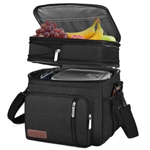 miycoo lunch bag for women men double deck lunch box – leakproof insulated soft large lunch cooler bag, (black,15l )