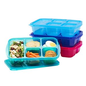 EasyLunchboxes® - Patent-Pending Bento Lunch Boxes - Reusable 5-Compartment Food Containers for School, Work, and Travel, Set of 4, (Jewel Brights)