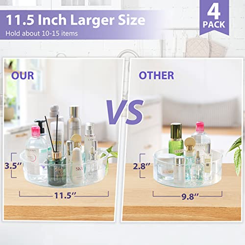 4 Pack Lazy Susan Organizer for Cabinet, Upgraded 11.5" Clear Lazy Susan Turntable with Handles and Raised Edge, Rotating Lazy Susan Spice Storage for Kitchen, Pantry, Refrigerator, Bathroom, Table