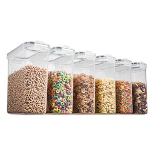 6 Pack Airtight Cereal & Dry Food Storage Container - BPA Free Plastic Kitchen and Pantry Organization Canisters for, Flour, Sugar, Rice, Nuts, Snacks, Pet Food & More (135.5 Oz) Labels & Chalk Marker