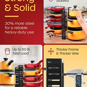 MUDEELA Pots and Pans Organizer for Cabinet Pan Organizer Rack for Cabinet with 3 DIY Methods, Adjustable Pot Organizer Rack with 8 Tiers, Pan Pot Rack for Kitchen Organization and Storage