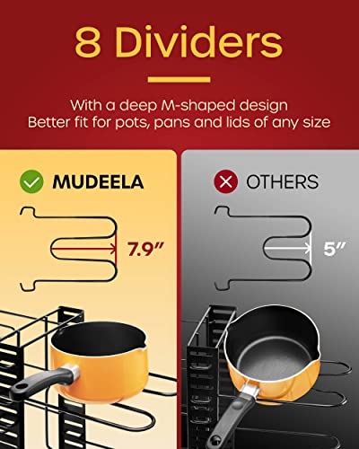 MUDEELA Pots and Pans Organizer for Cabinet Pan Organizer Rack for Cabinet with 3 DIY Methods, Adjustable Pot Organizer Rack with 8 Tiers, Pan Pot Rack for Kitchen Organization and Storage