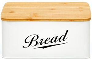 royalhouse modern metal bread box with bamboo cutting board lid, bread storage, bread container for kitchen counter, kitchen decor organizer, vintage kitchen