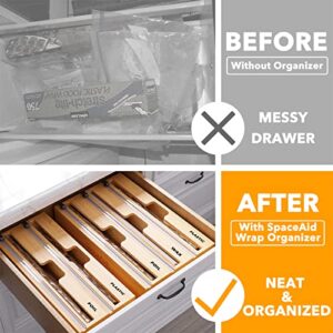 SpaceAid WrapNeat 2 in 1 Wrap Organizer with Cutter and Labels, Plastic Wrap, Aluminum Foil and Wax Bamboo Dispenser for Kitchen Storage Organization Holder for 12" Roll (Natural)