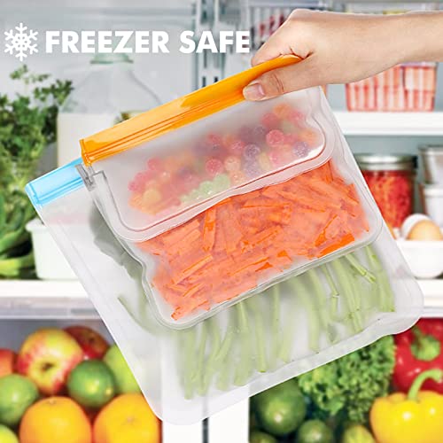 10 Pack Dishwasher Safe Reusable Bags Silicone, Leakproof Reusable Freezer Bags, BPA Free Reusable Food Storage Bags for Lunch Marinate Food Travel - 3 Gallon 3 Snack 4 Sandwich Bags