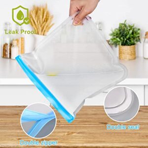 10 Pack Dishwasher Safe Reusable Bags Silicone, Leakproof Reusable Freezer Bags, BPA Free Reusable Food Storage Bags for Lunch Marinate Food Travel - 3 Gallon 3 Snack 4 Sandwich Bags