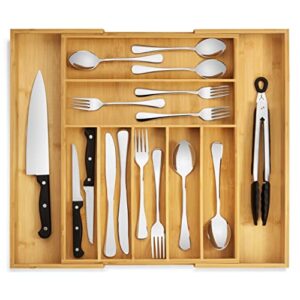premium bamboo silverware organizer – expandable kitchen drawer organizer and utensil organizer, perfect size cutlery tray with drawer dividers for kitchen utensils and flatware (7-9 slots) (natural)