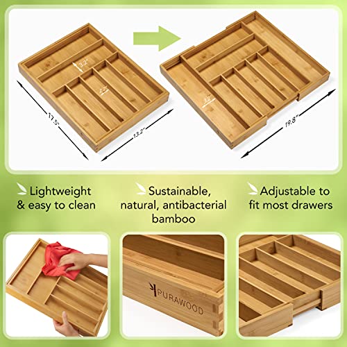 Premium Bamboo Silverware Organizer - Expandable Kitchen Drawer Organizer and Utensil Organizer, Perfect Size Cutlery Tray with Drawer Dividers for Kitchen Utensils and Flatware (7-9 Slots) (Natural)