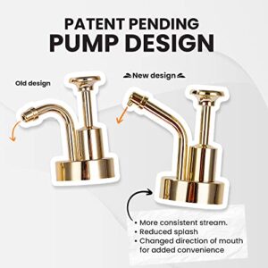 Molimoli Coffee Syrup Dispenser for Coffee Bar, Coffee Pump Dispenser, Glass Syrup Bottle w. Pumps and Labels, 16.9 oz 500 ml, Set of 2, Gold