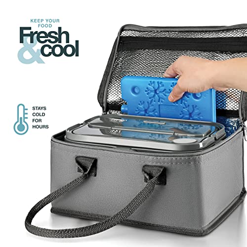 Electric Lunch Box Food Heater, Heated Lunch Box for Adults and kids, food warmer lunch box, 70W 110V/12V/24V, heating lunch box for work, food warmer for car, 1.8L with Cutlery Set & Ice Pack