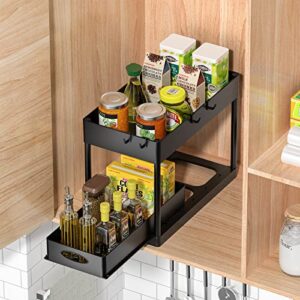 PUILUO Under Sliding Cabinet Basket Organizer, 2 Tier Storage Under Cabinet Bathroom Under Sink Organizers and Storage Black Under Sink Storage for Bathroom Kitchen