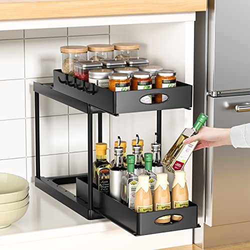 Avaspot Double Sliding Cabinet Organizer Drawer, Under Sink Organizers and Storage 2 Tier Easy Access Slide Out Cabinet Organizer, Bathroom Organizer Under Sink Cabinet Kitchen Organizers and Storage