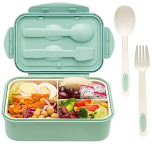 lovina bento boxes for adults – 1100 ml bento lunch box for kids childrens with spoon & fork – durable perfect size for on-the-go meal, bpa-free and food-safe materials(green)