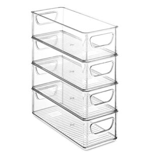 Set Of 8 Refrigerator Organizer Bins - Stackable Fridge Organizers with Cutout Handles for Pantry, Freezer, Kitchen, Countertops, Cabinets - Clear Plastic Food Storage Bins