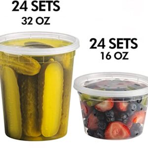 JoyServe Deli Food Containers with Lids - (48 Sets) 24-32 Oz Quart Size & 24-16 Oz Pint Size Airtight Food Storage Takeout Meal Prep Containers with 54 Lids, BPA-Free, Dishwasher, Microwave Safe