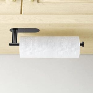 Under Cabinet Paper Towel Holder, New Upgrade Double Rod Bearing Self-Adhesive or Drilling Wall Mounted Paper Towels Rolls Holder for Kitchen,Black