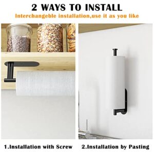 Under Cabinet Paper Towel Holder, New Upgrade Double Rod Bearing Self-Adhesive or Drilling Wall Mounted Paper Towels Rolls Holder for Kitchen,Black