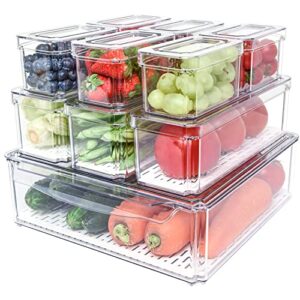 pomeat 10 pack fridge organizer, stackable refrigerator organizer bins with lids, bpa-free produce fruit storage containers for fridge organizers and storage clear for food, drinks, vegetable storage