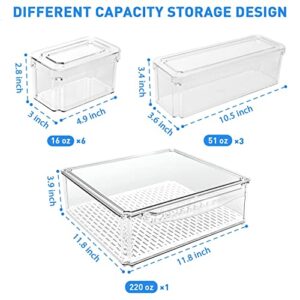 Pomeat 10 Pack Fridge Organizer, Stackable Refrigerator Organizer Bins with Lids, BPA-Free Produce Fruit Storage Containers for Fridge Organizers and Storage Clear for Food, Drinks, Vegetable Storage