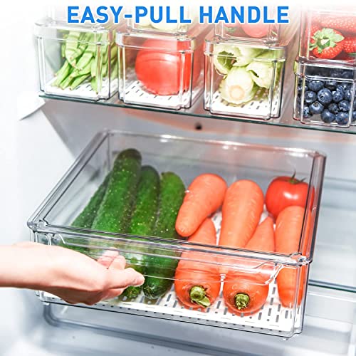 Pomeat 10 Pack Fridge Organizer, Stackable Refrigerator Organizer Bins with Lids, BPA-Free Produce Fruit Storage Containers for Fridge Organizers and Storage Clear for Food, Drinks, Vegetable Storage