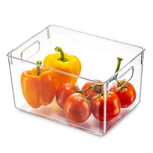 Set Of 4 Clear Pantry Organizer Bins Household Plastic Food Storage Basket with Cutout Handles for Kitchen, Countertops, Cabinets, Refrigerator, Freezer, Bedrooms, Bathrooms - 11" Wide