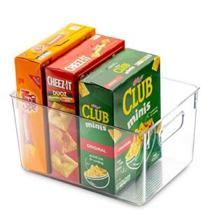 Set Of 4 Clear Pantry Organizer Bins Household Plastic Food Storage Basket with Cutout Handles for Kitchen, Countertops, Cabinets, Refrigerator, Freezer, Bedrooms, Bathrooms - 11" Wide