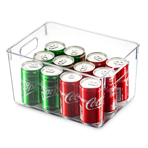 Set Of 4 Clear Pantry Organizer Bins Household Plastic Food Storage Basket with Cutout Handles for Kitchen, Countertops, Cabinets, Refrigerator, Freezer, Bedrooms, Bathrooms - 11" Wide