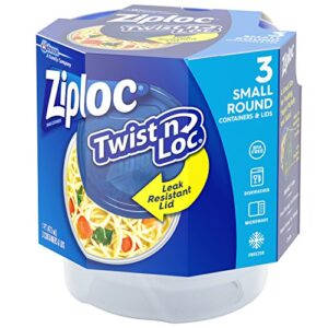 Ziploc Twist N Loc Food Storage Meal Prep Containers Reusable for Kitchen Organization, Dishwasher Safe, Small Round, 3 Count