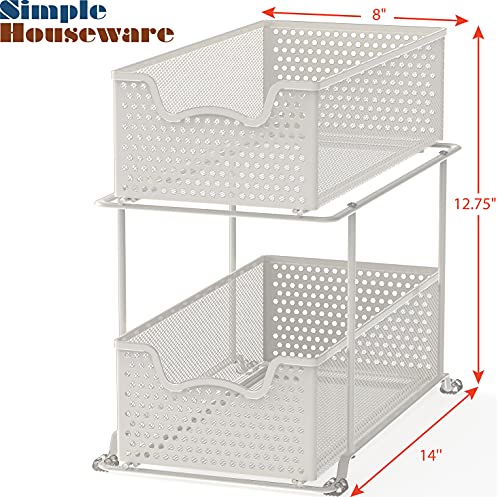 Simple Houseware 2 Tier Sliding Cabinet Basket Organizer Drawer, White