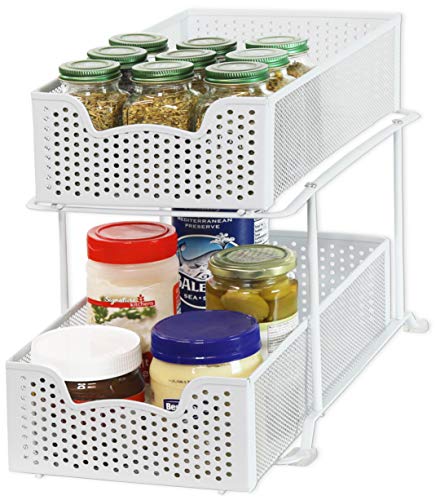 Simple Houseware 2 Tier Sliding Cabinet Basket Organizer Drawer, White