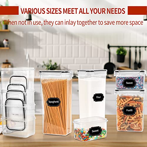 Skroam 24 Pack Airtight Food Storage Containers with Lids for Kitchen Pantry Organization and storage, BPA Free, Plastic Canister Set for Cereal, Pasta, Flour & Sugar - Spoon Set, Labels & Marker.