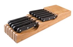bellemain 100% pure bamboo in drawer knife block, knife organizer. store knives safely with the blades down. storage solution for your kitchen, drawer knife organizer