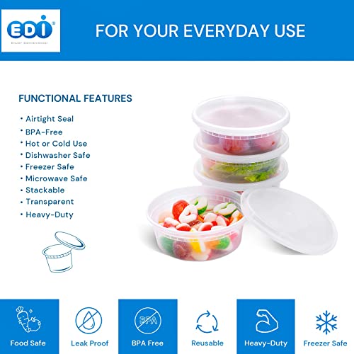 EDI Deli Food Storage Containers with Lids 50 Sets (8oz)