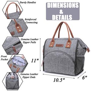 LOKASS Lunch Bag Women Insulated Lunch Box Wide-Open Lunch Tote Bag Large Drinks Holder Durable Nylon Thermal Snacks Organizer for Men Adults College Work Picnic Hiking Beach Fishing,Grey