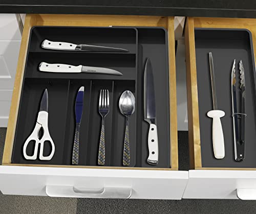 Simple Houseware Expandable Kitchen Drawer Flatware Organizer, Black