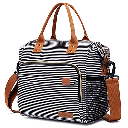 Insulated Lunch Bag - Large Portable Cooler Lunch Box for Office Work School Picnic Beach Workout - Reusable Freezable Tote Lunch Bag Organizer with Adjustable Shoulder Strap for Women Men Adult Kids