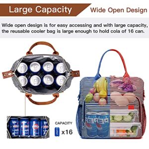 Insulated Lunch Bag - Large Portable Cooler Lunch Box for Office Work School Picnic Beach Workout - Reusable Freezable Tote Lunch Bag Organizer with Adjustable Shoulder Strap for Women Men Adult Kids