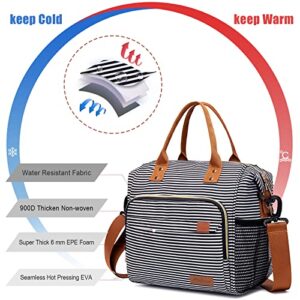 Insulated Lunch Bag - Large Portable Cooler Lunch Box for Office Work School Picnic Beach Workout - Reusable Freezable Tote Lunch Bag Organizer with Adjustable Shoulder Strap for Women Men Adult Kids