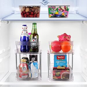 2 Tier Clear Pull Out Organizers and Storage - Snack Organization for Pantry w Lids/Dividers, Slide-Out Under Sink Organizer for Bathroom and Kitchen, Cabinet/Countertop Acrylic Drawers Medicine Bins