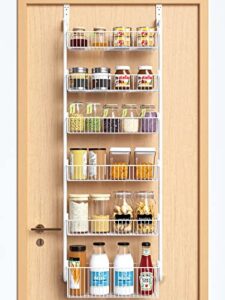 over the door pantry organizer, w17.5inch wider metal over the door organizer, 6-tier pantry door organizer spice rack for easy install, 60 lbs load over the door storage, l17.5w6.7h53.7inch, white