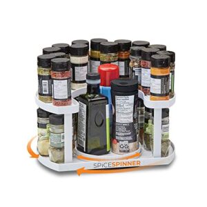 spice spinner two-tiered spice organizer & holder that saves space, keeps everything neat, organized & within reach with dual spin turntables
