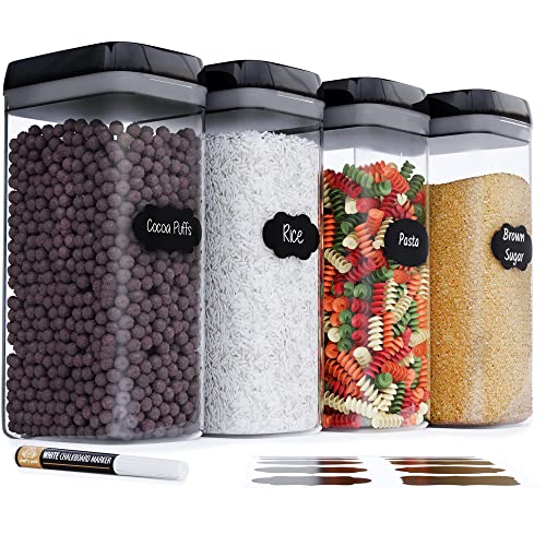 Airtight Extra Large Food Storage Containers - Set of 4, All Same Size - Kitchen & Pantry Organization - Cereal, Spaghetti, Noodles, Pasta, Flour and Sugar Containers - Plastic Canisters with Lids