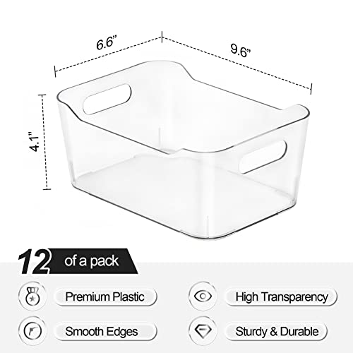 [ 12 Pack ] Multi-Use Clear Bins for Organizing - Fridge, Refrigerator Organizer Bins - Pantry Organization and Storage - Plastic Containers for Home, Kitchen, Freezer, SOHO Collection, Canbinet, RV