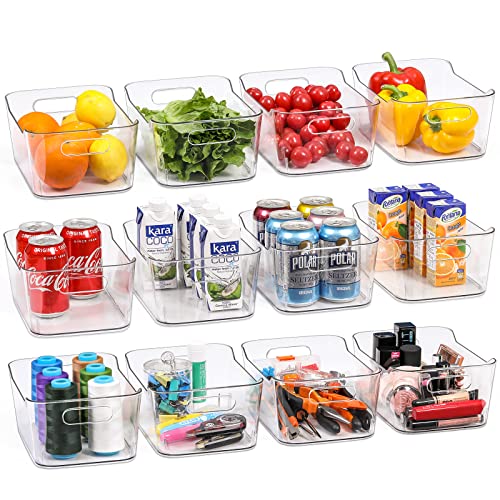 [ 12 Pack ] Multi-Use Clear Bins for Organizing - Fridge, Refrigerator Organizer Bins - Pantry Organization and Storage - Plastic Containers for Home, Kitchen, Freezer, SOHO Collection, Canbinet, RV