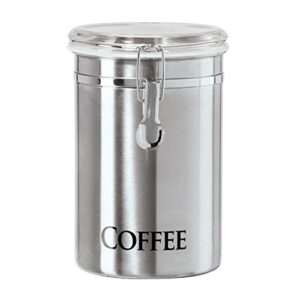 oggi stainless steel canister 62oz – airtight clamp lid, clear see-thru top – ideal for coffee bean/ground coffee /kitchen/ pantry storage. large size 5″ x 7.5″.