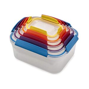 joseph joseph nest lock plastic food storage container set with lockable airtight leakproof lids, 10-piece, multi-color
