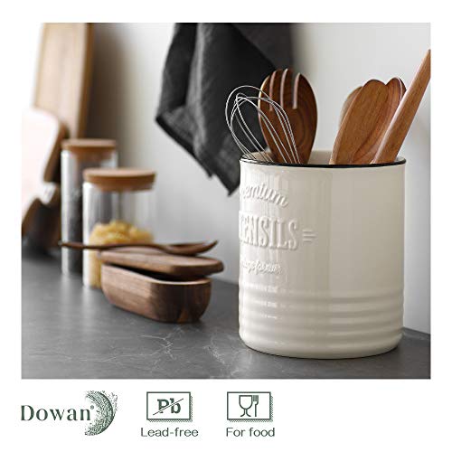 DOWAN Kitchen Utensil Holder, 7.2″ Extra-Large Ceramic Stable Utensil Caddy, Rustic Cooking Utensil Crock for Farmhouse Kitchen Décor with Countertop-Protection Cork Bottom, Counter Utensil Organizer